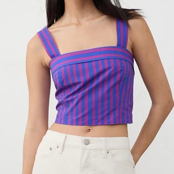 Banana Republic Tops - NWT - Banana Republic Purple Stripe Cotton  Cross-Back Cropped Top - Size L